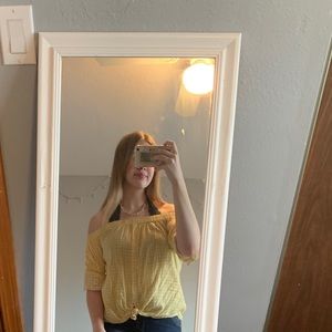 Small Old Navy off the shoulder yellow plaid shirt